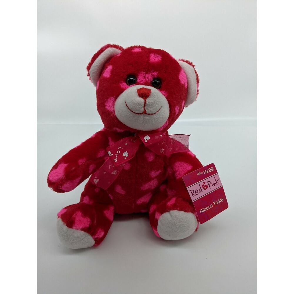 Red & Pink- Red Ribbon Bear Plush ~10.5"